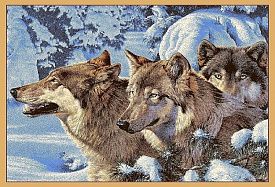 Пушистый круглый шерстяной пейзажный ковер Hunnu 6S1011 82 волки