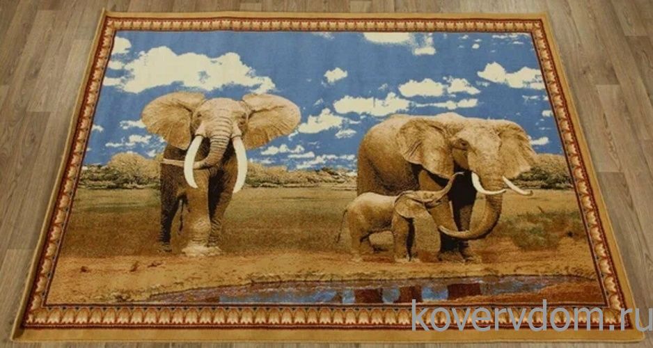 Шерстяной пейзажный ковер Hunnu 6S1028 82 слоны Шерстяной пейзажный ковер Hunnu 6S1028 82 слоны